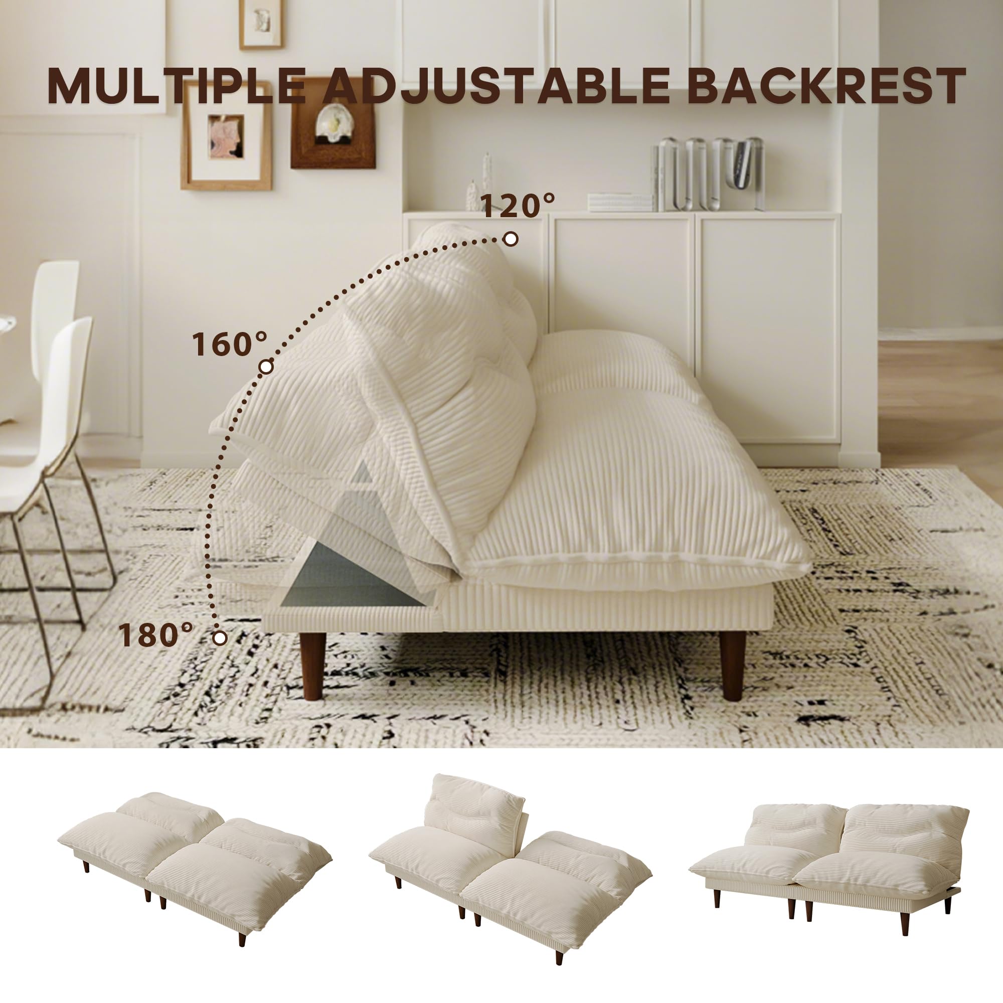 4-in-1 Convertible Futon Sofa Bed with Adjustable Backrest