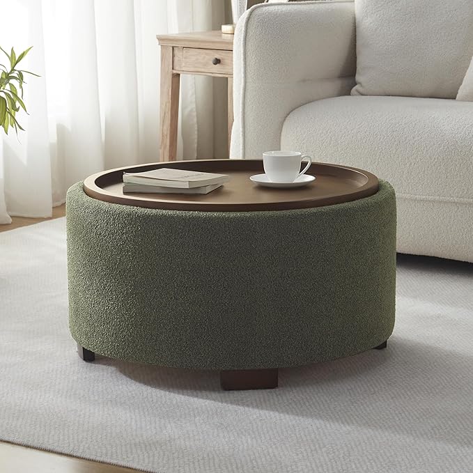 30 Inch Round Storage Ottoman Coffee Table with Lift-Off Lid