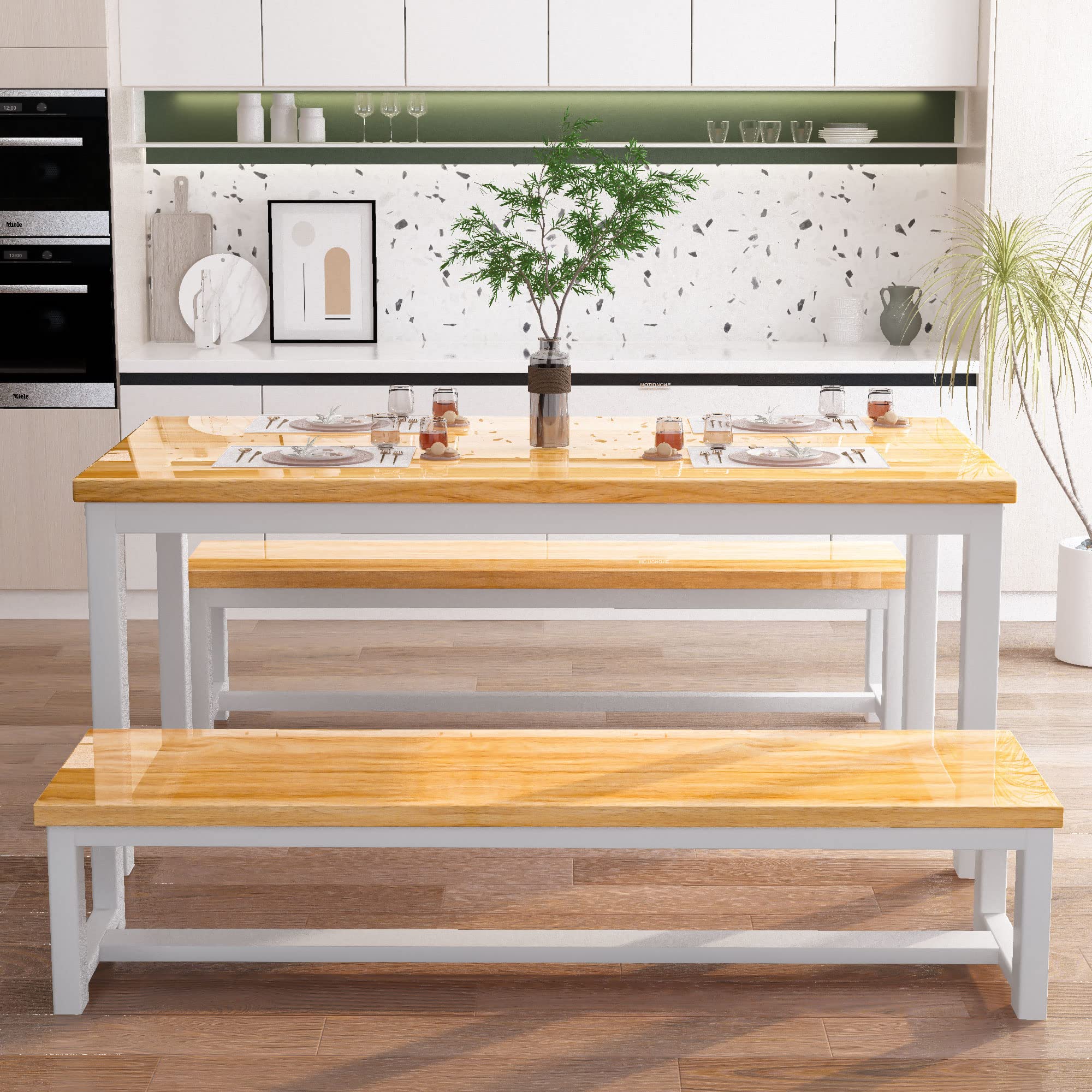 43.3" Dining Table Set for 4 with 2 Benches