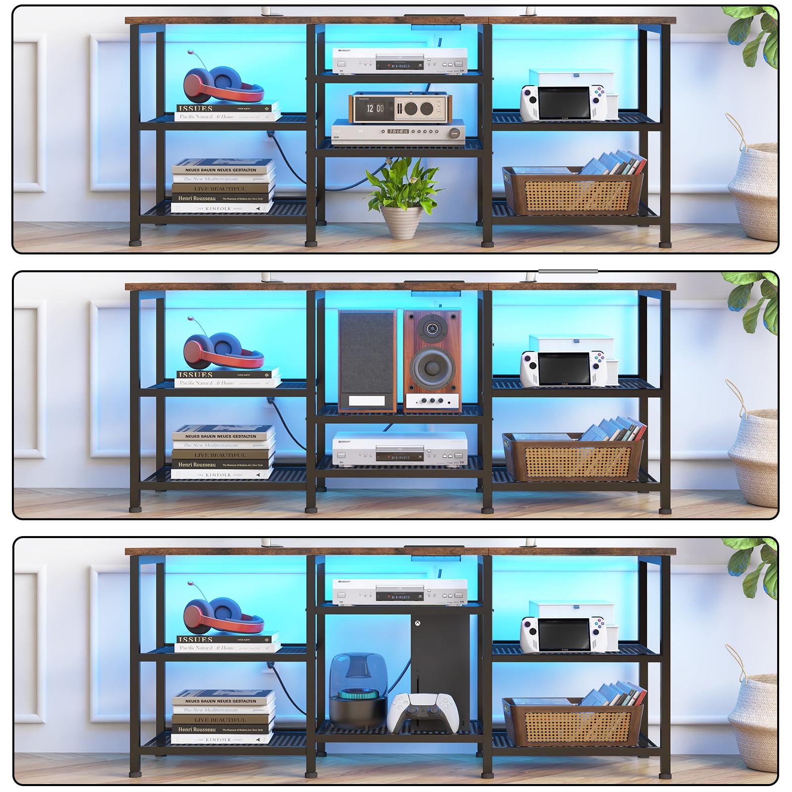 TV Stand with Charging Station and LED Lights