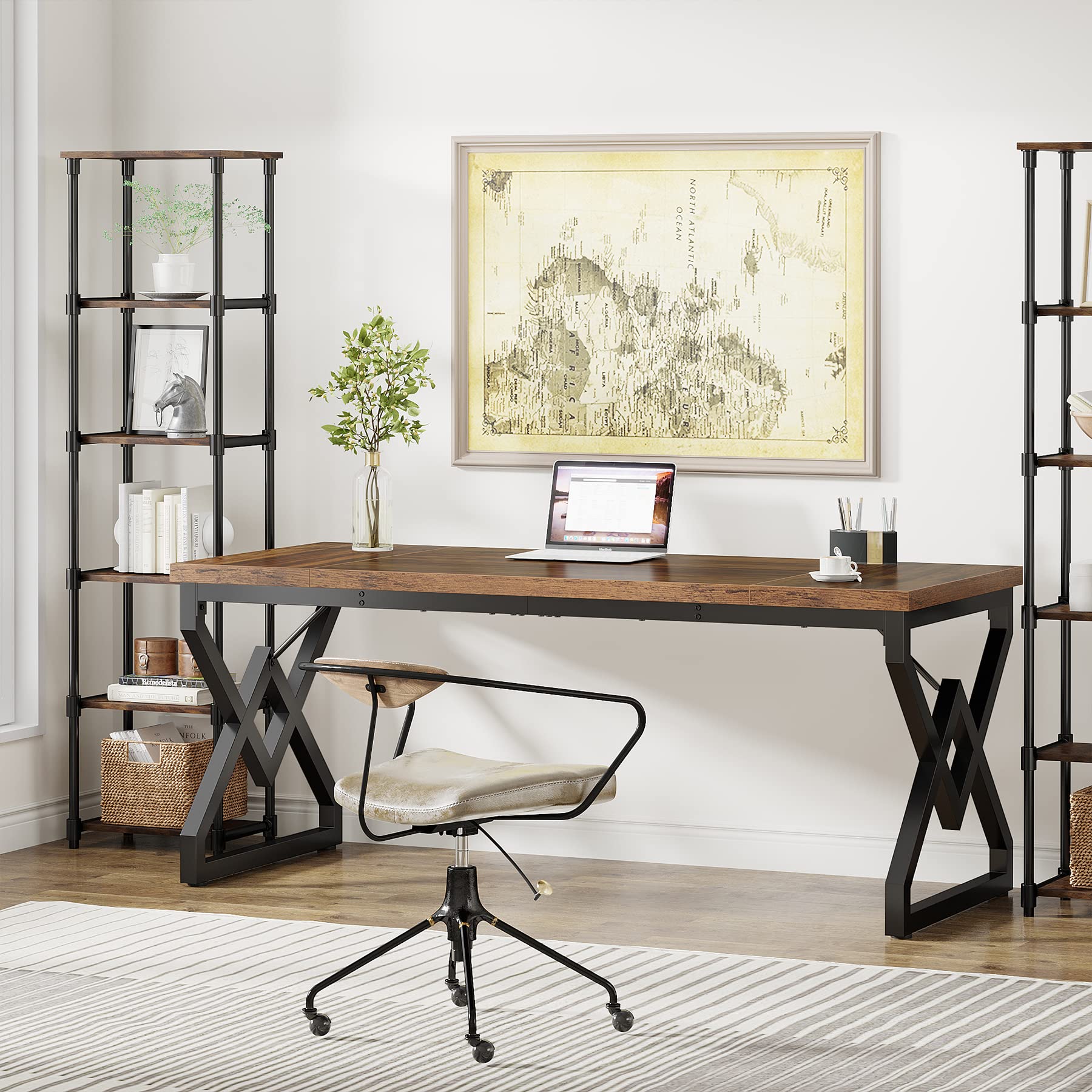 63-Inch Executive Desk with Metal Frame