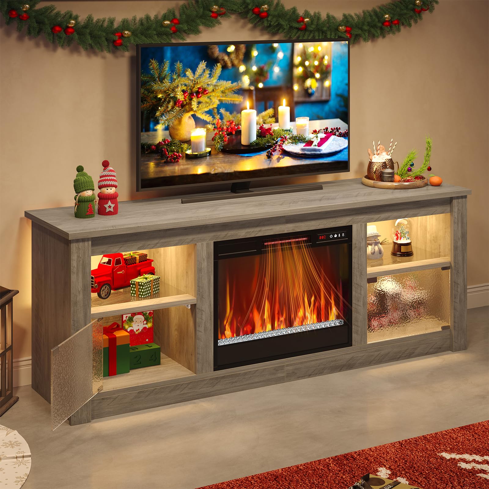 63" Fireplace TV Stand with RGB LED