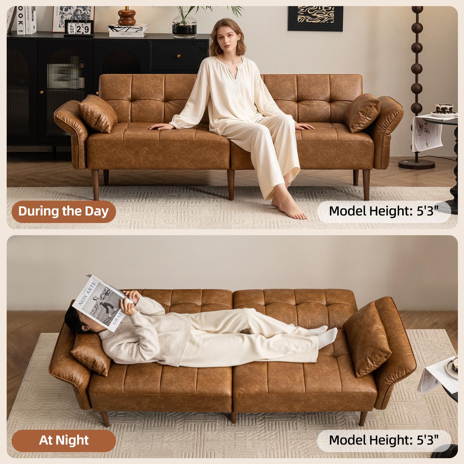 85" Convertible Futon Sofa Bed with Storage