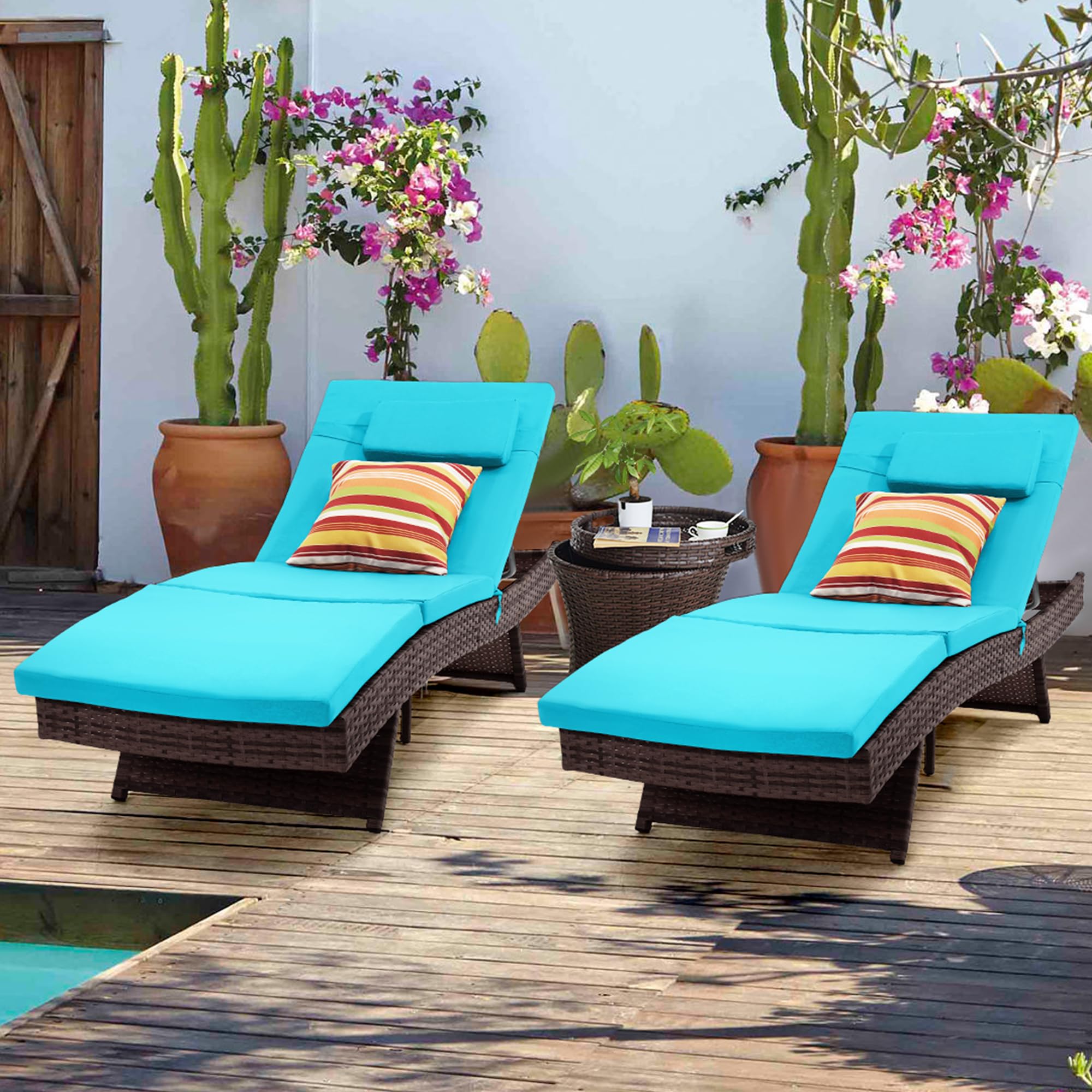 Wicker Chaise Lounge Chair Set of 2