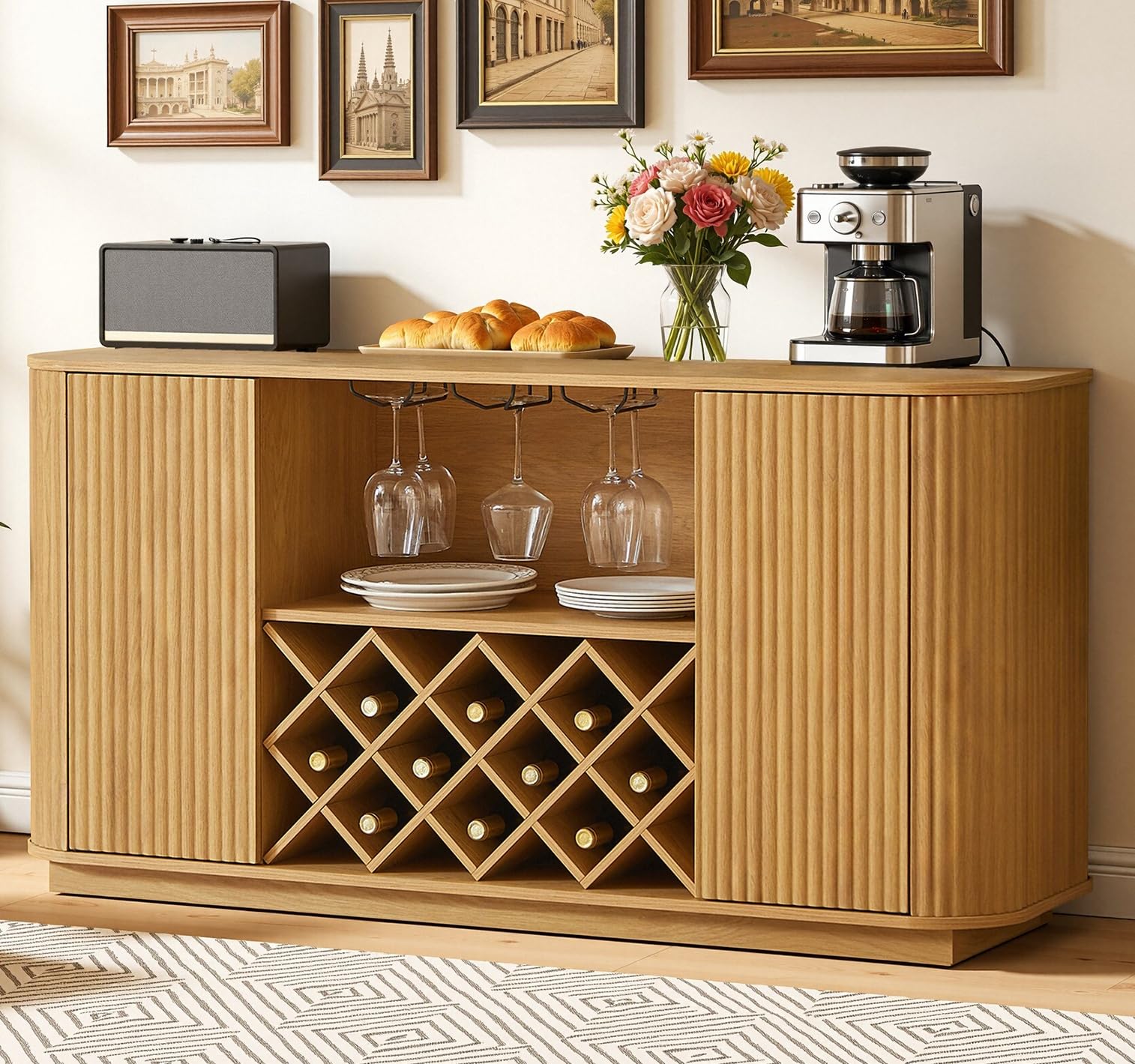 Fluted Wine Bar Cabinet with Storage