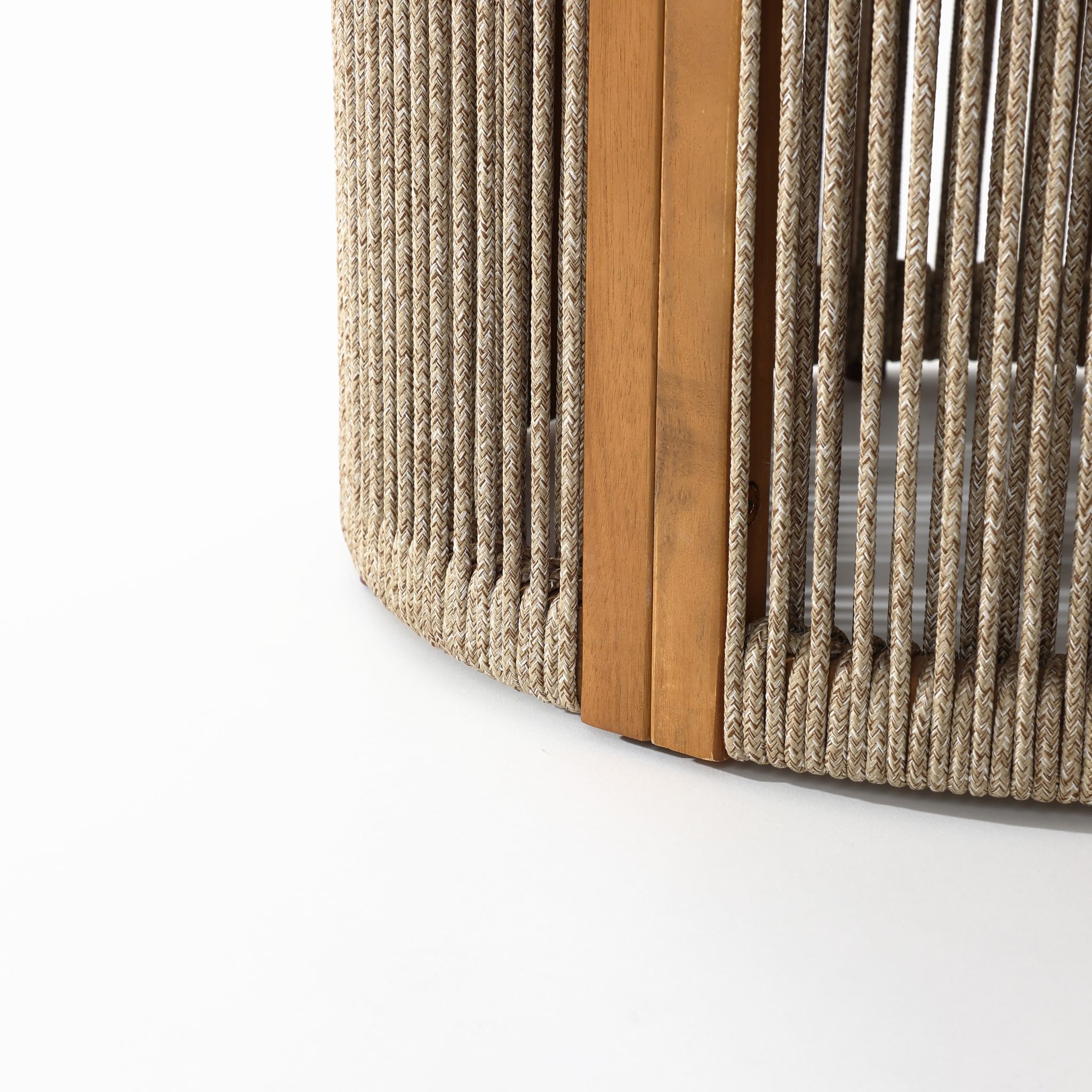 Outdoor Coffee Table - 17" Rope Acacia Wood Round Side Table