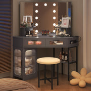 Corner Makeup Vanity Desk with Hollywood Mirror and Lights