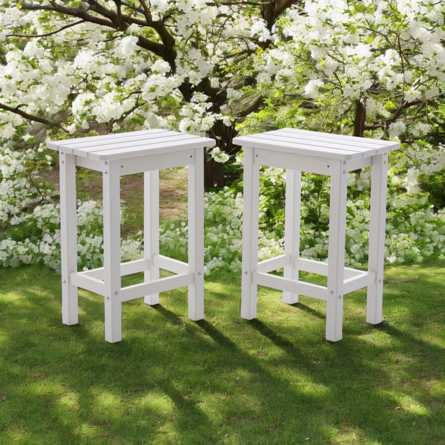HDPE Outdoor Bar Stools Set of 2 White