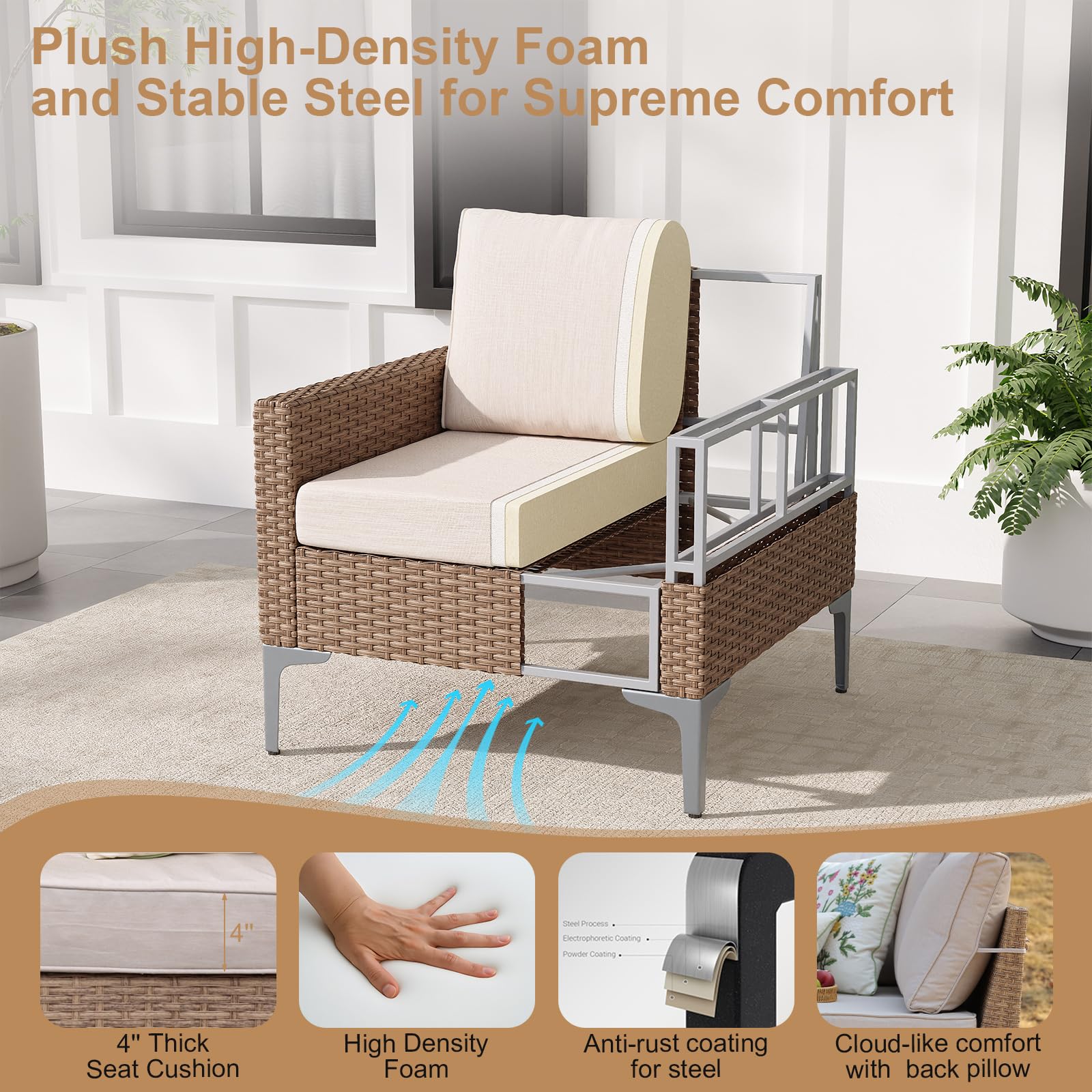 4-Piece Outdoor Wicker Patio Conversation Set with Tempered Glass Table