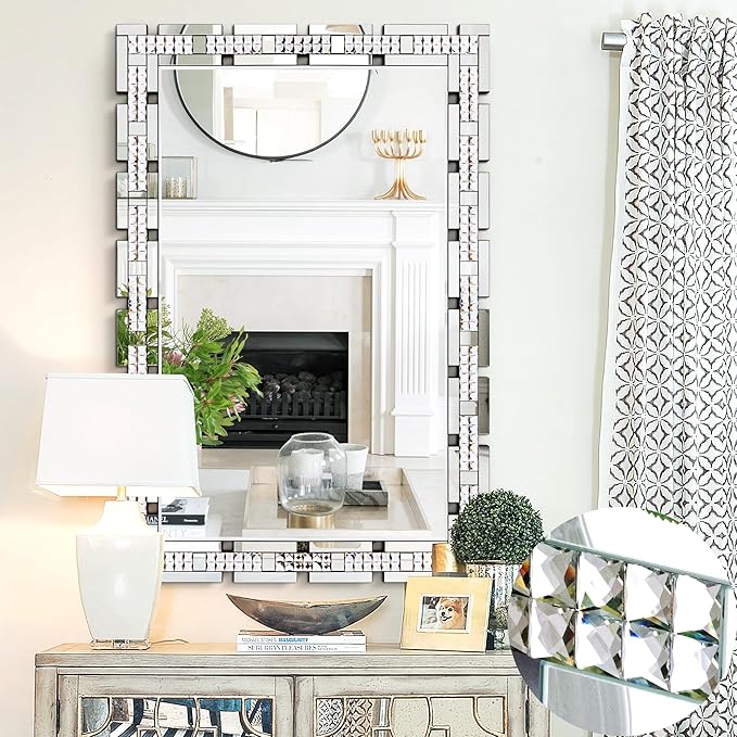 36x24 Crystal Decorative Wall Mirror - Beveled Rectangle