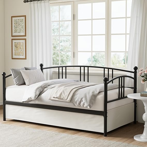 Twin Daybed with Trundle and Steel Slat Support