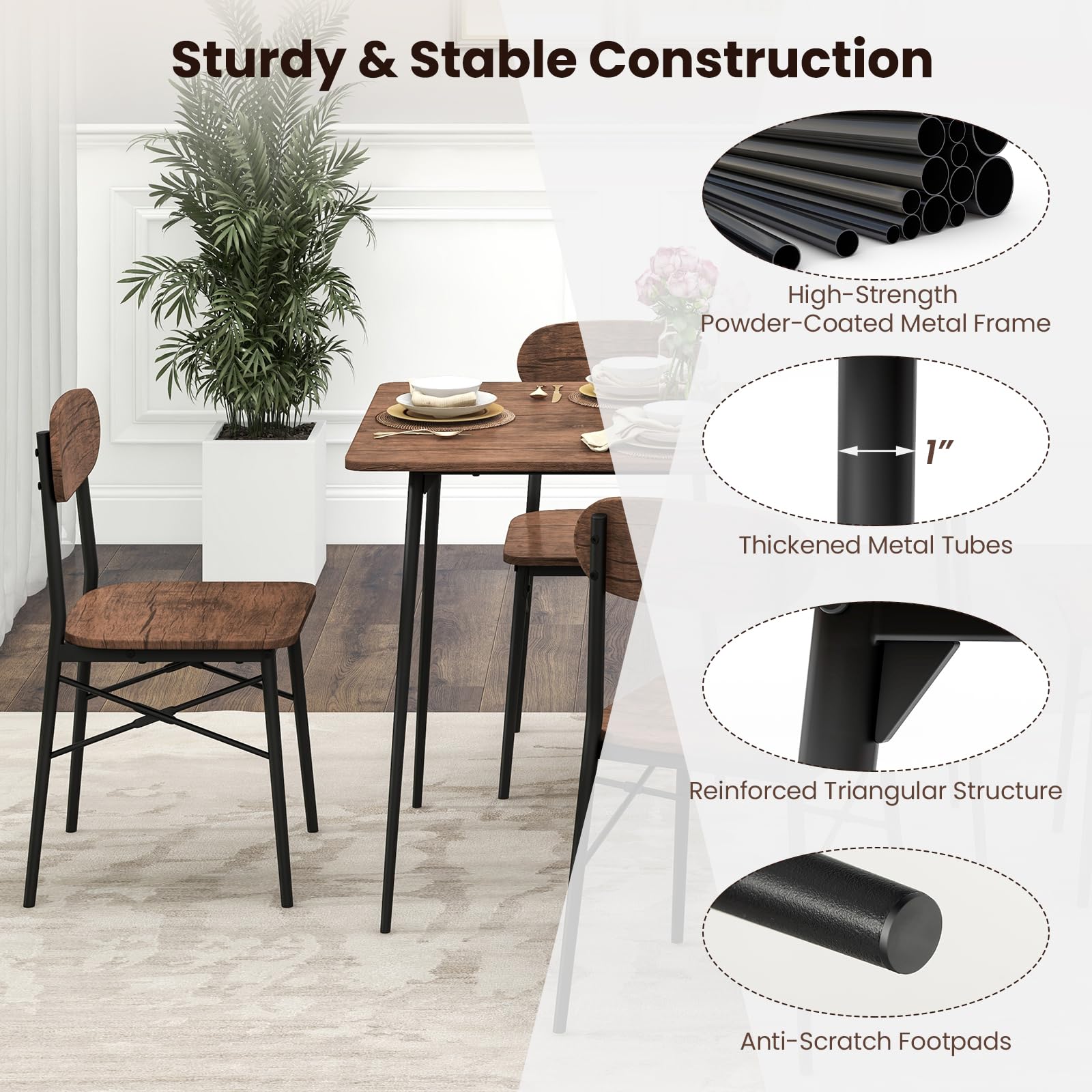 5-Piece Dining Table Set with Metal Legs