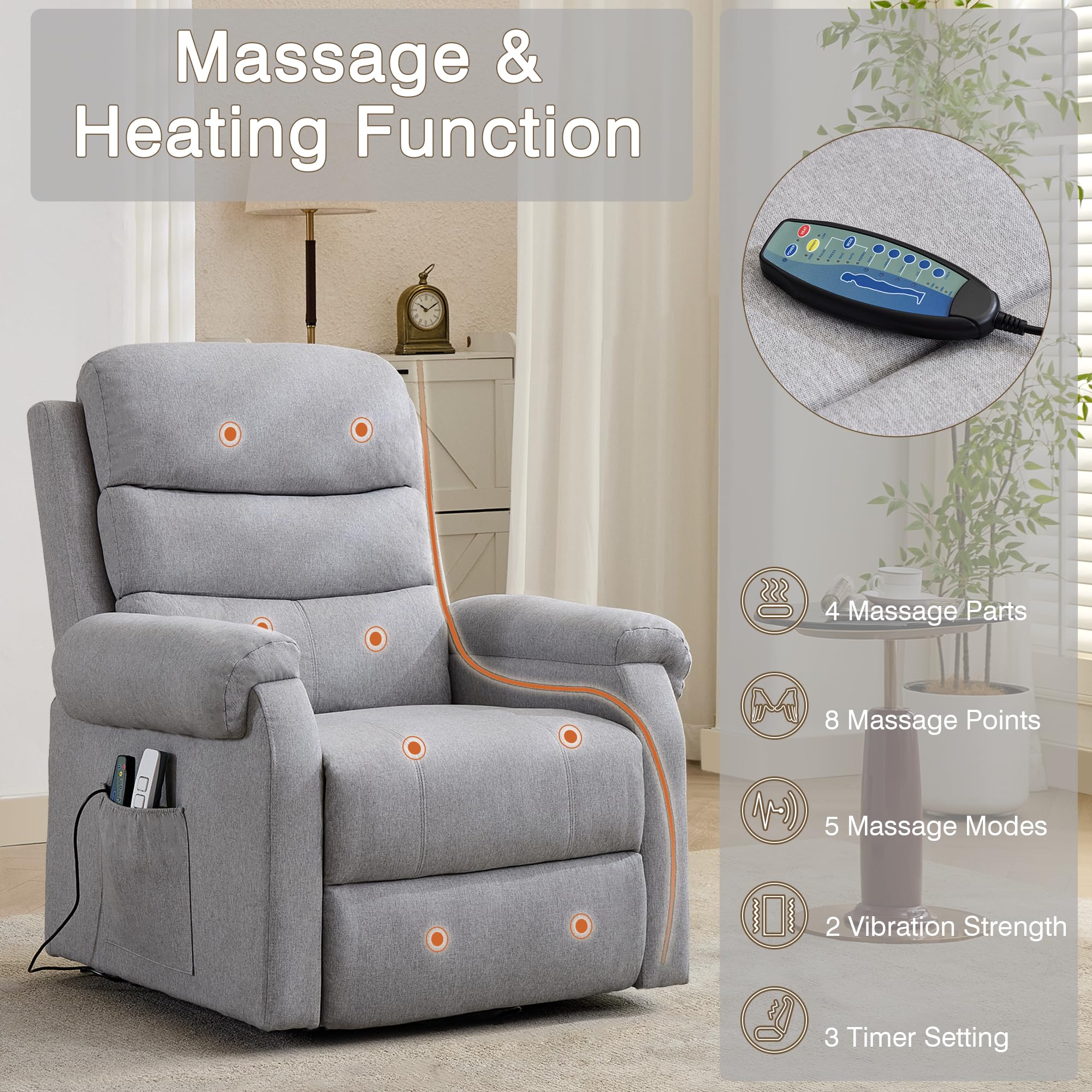 Power Lift Recliner Chair with Heat and Massage