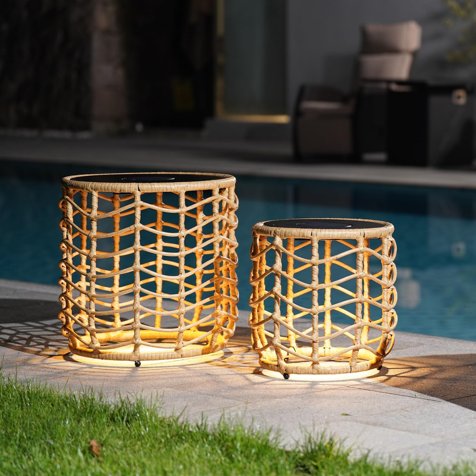 Boho Solar Nesting Tables with Built-in Lights