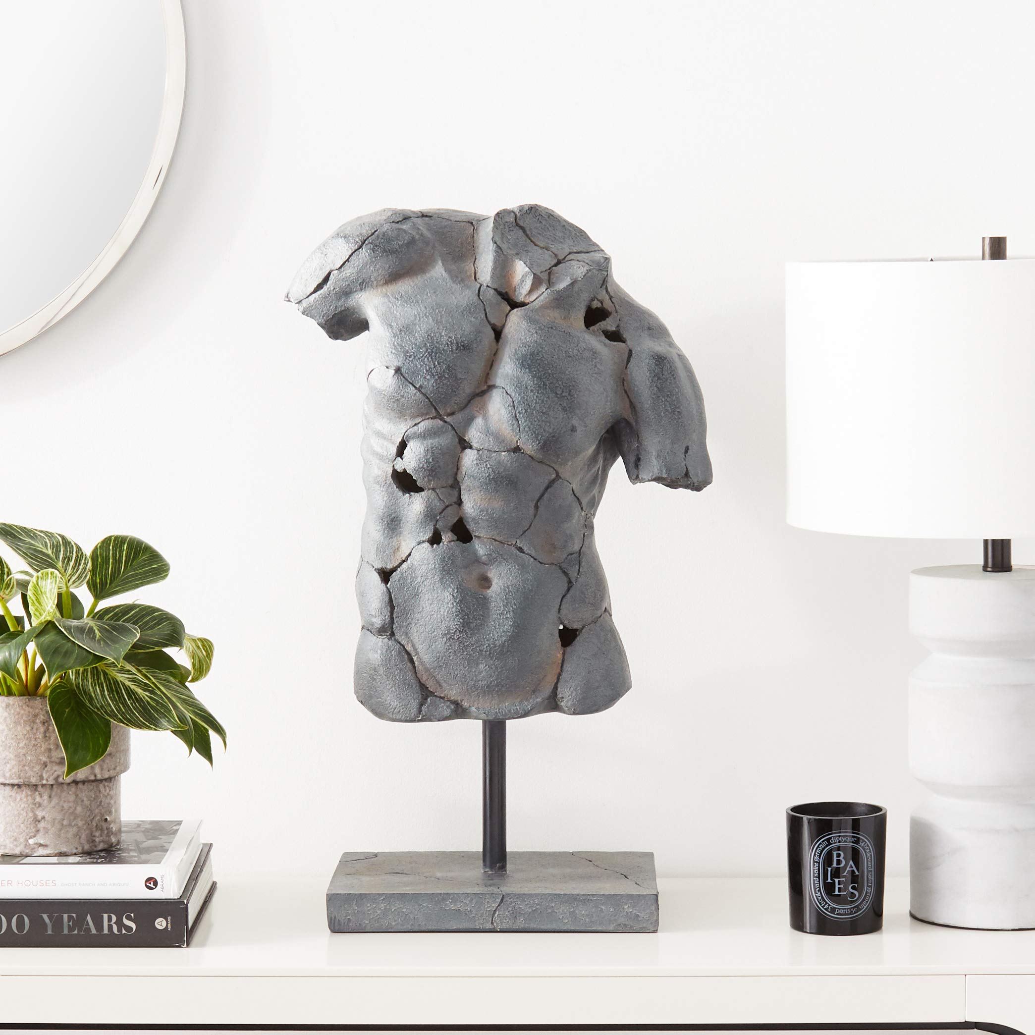 Cracked Male Torso Sculpture with Textured Black Finish