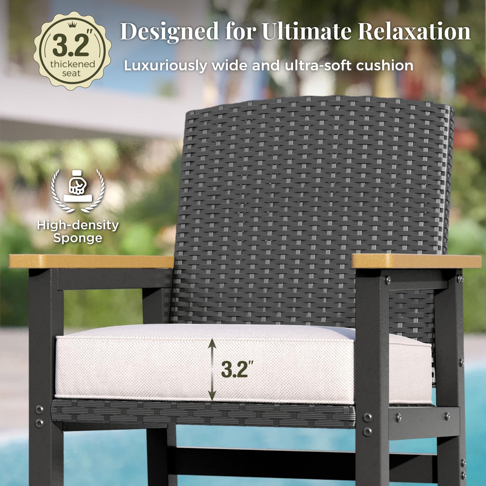 3-Piece Outdoor Bar Set with Wicker Backrest and Cushions