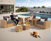 6-Piece Patio Sofa Set with Convertible Coffee Table