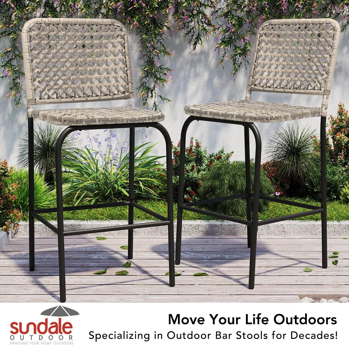 Outdoor Wicker Bar Stools Set of 2