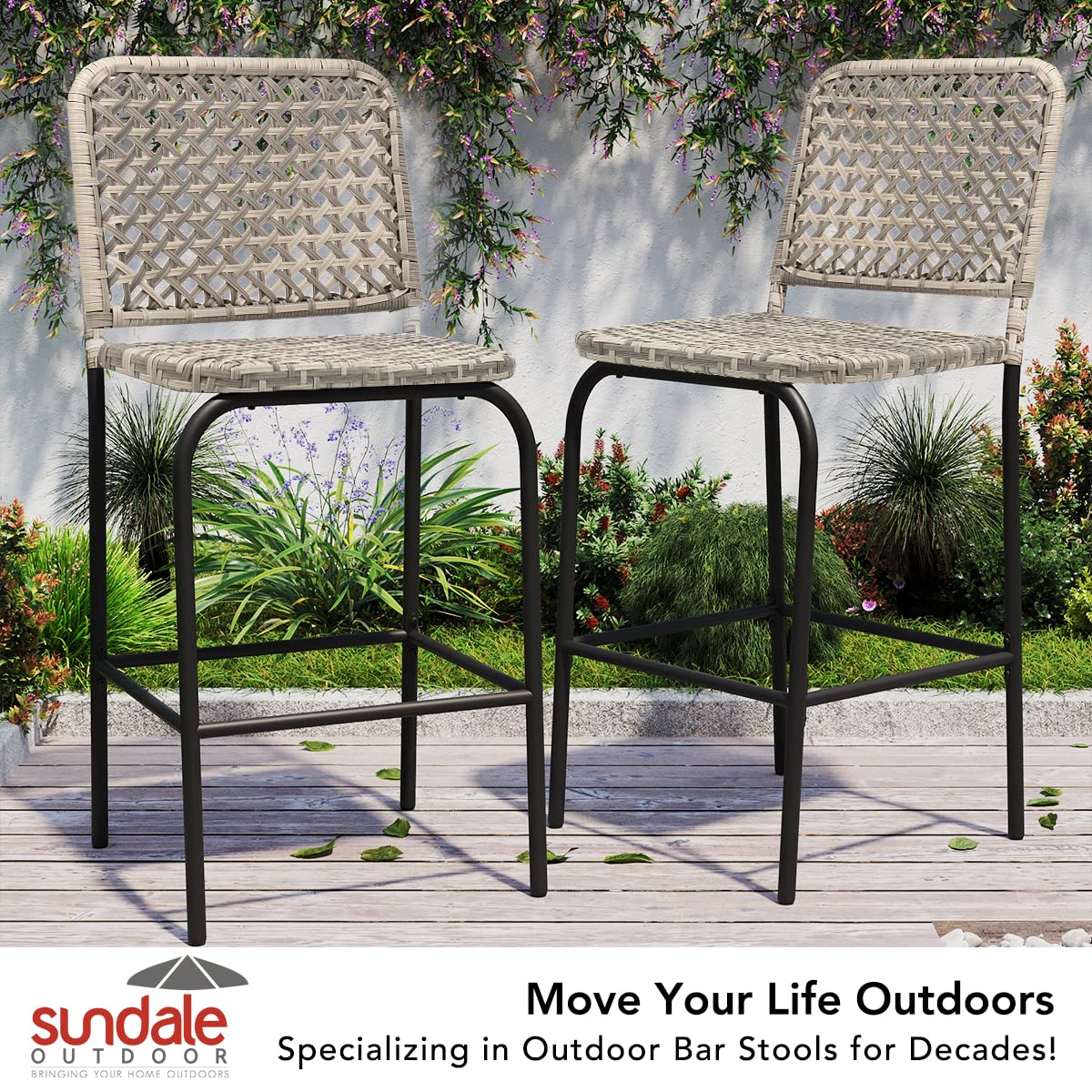 Outdoor Wicker Bar Stools Set of 2