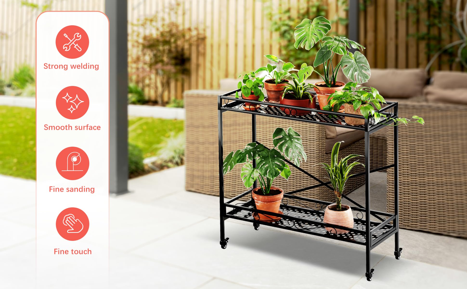 2-Tier Metal Plant Stand with Wheels - 440 lbs Capacity