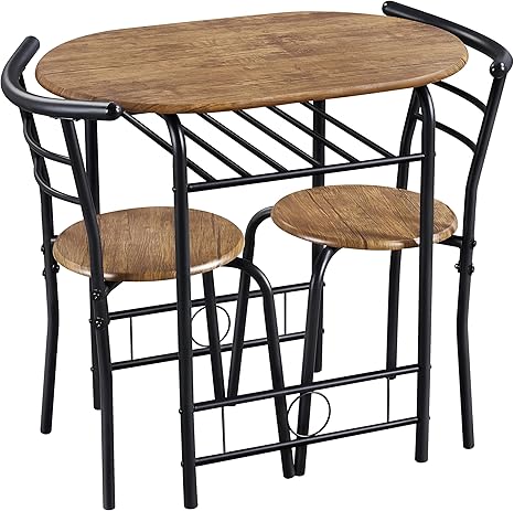 3 Piece Kitchen Dining Table Set with Storage Shelf
