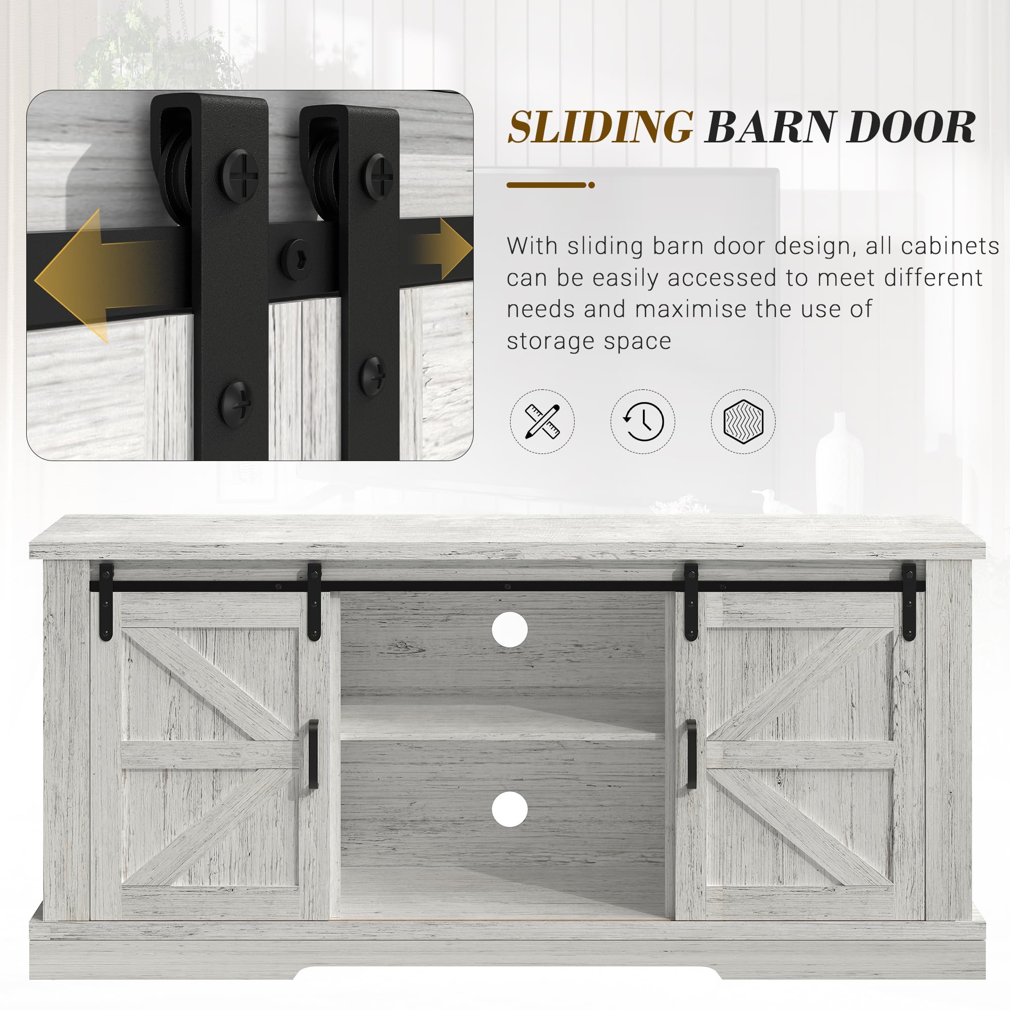 58-Inch Farmhouse TV Console with Sliding Barn Doors