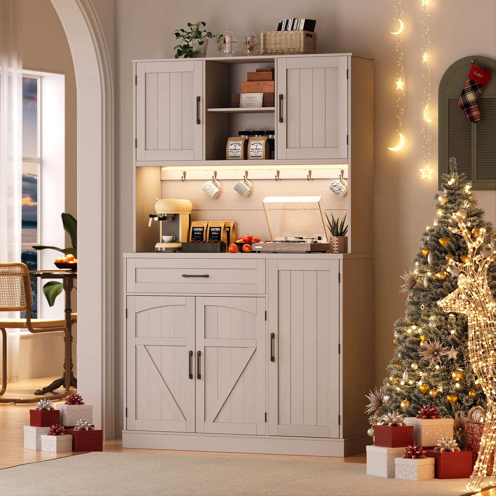 71" Pantry Cabinet with LED Light & Outlet