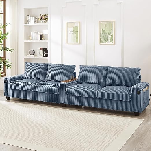 4-Seater Corduroy Sofa with USB Ports and Storage