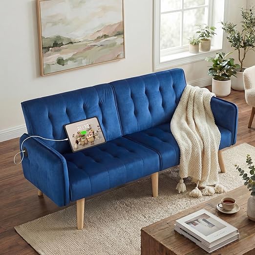 65" Convertible Futon Sofa Bed with USB Ports