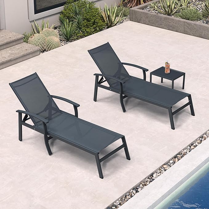 Outdoor Chaise Lounge Set with Side Table