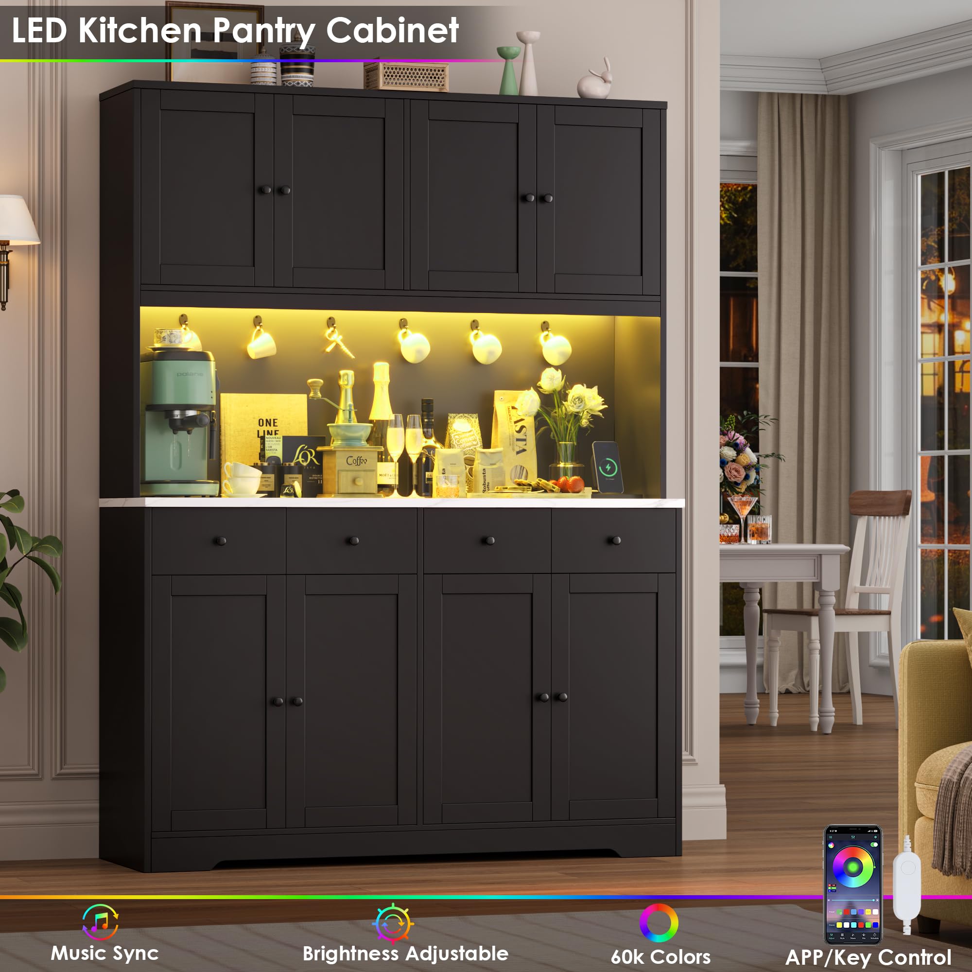 LED Kitchen Pantry Cabinet with Power Outlet