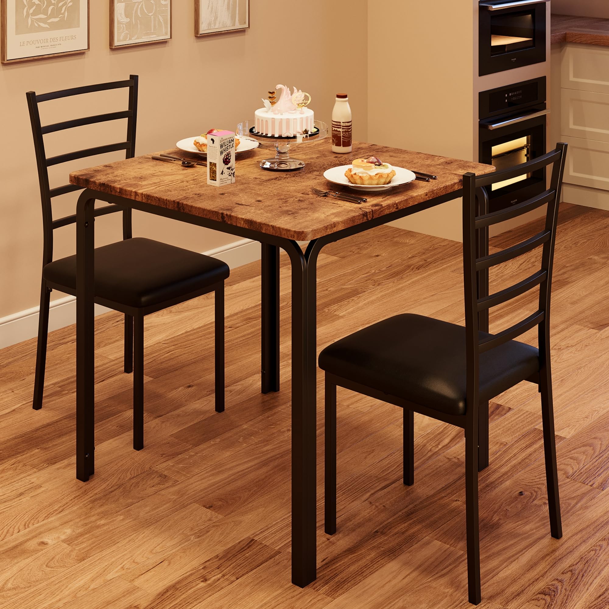 3-Piece Square Dining Table Set for 2