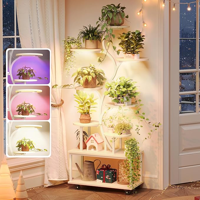 63.6 Inch Plant Stand with Grow Lights - 9 Tiered Indoor Corner Rack