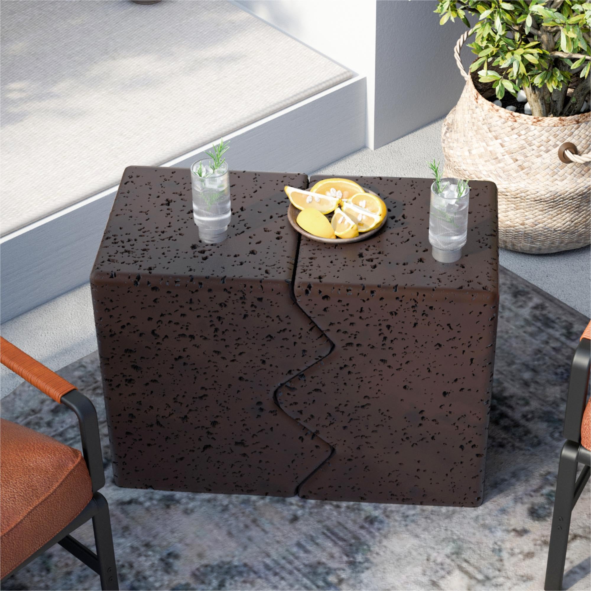 Concrete Side Table Set of 2 Rectangular Brown