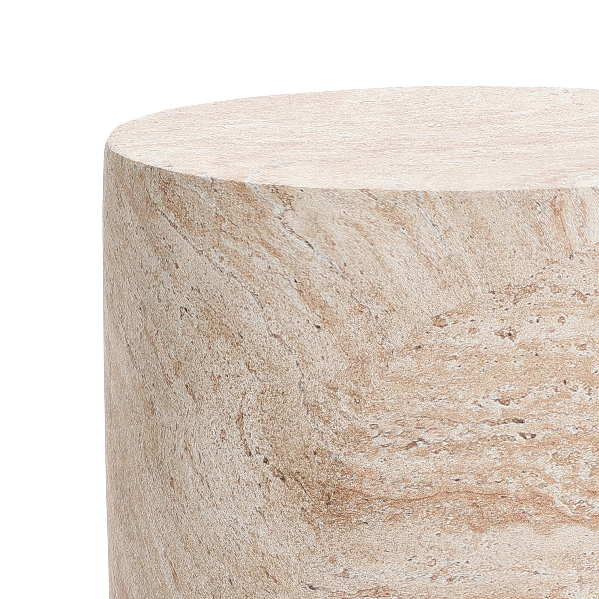18" Round Travertine-Style Outdoor Side Table