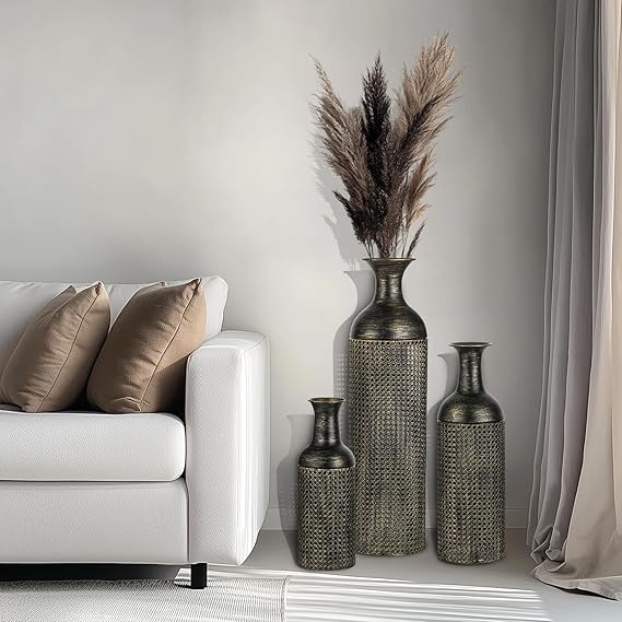 Black Metal Floor Vases Set of 3