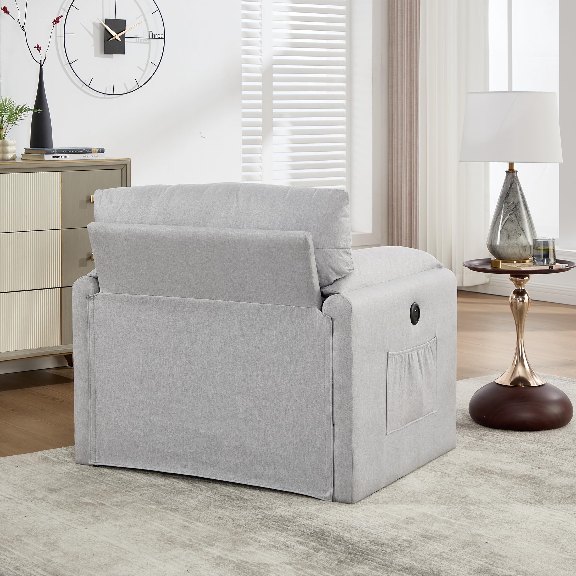 Oversized Accent Chair with USB Ports and Side Pockets