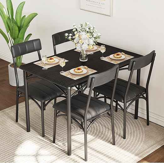 5-Piece Dining Table Set with Upholstered Chairs