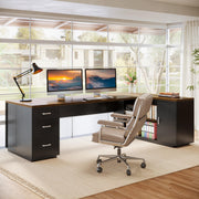 85.8-Inch L-Shaped Executive Desk with File Drawers and Storage Cabinet