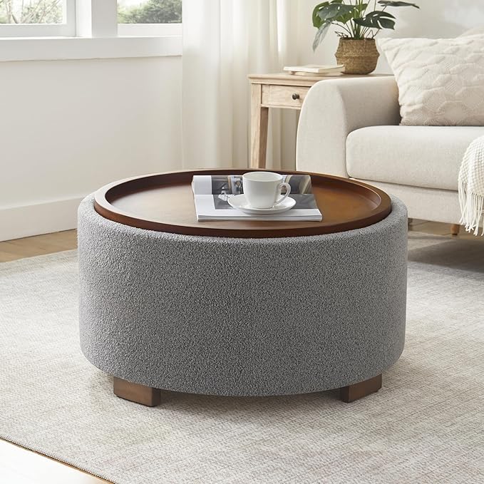 30 Inch Round Storage Ottoman Coffee Table with Lift-Off Lid