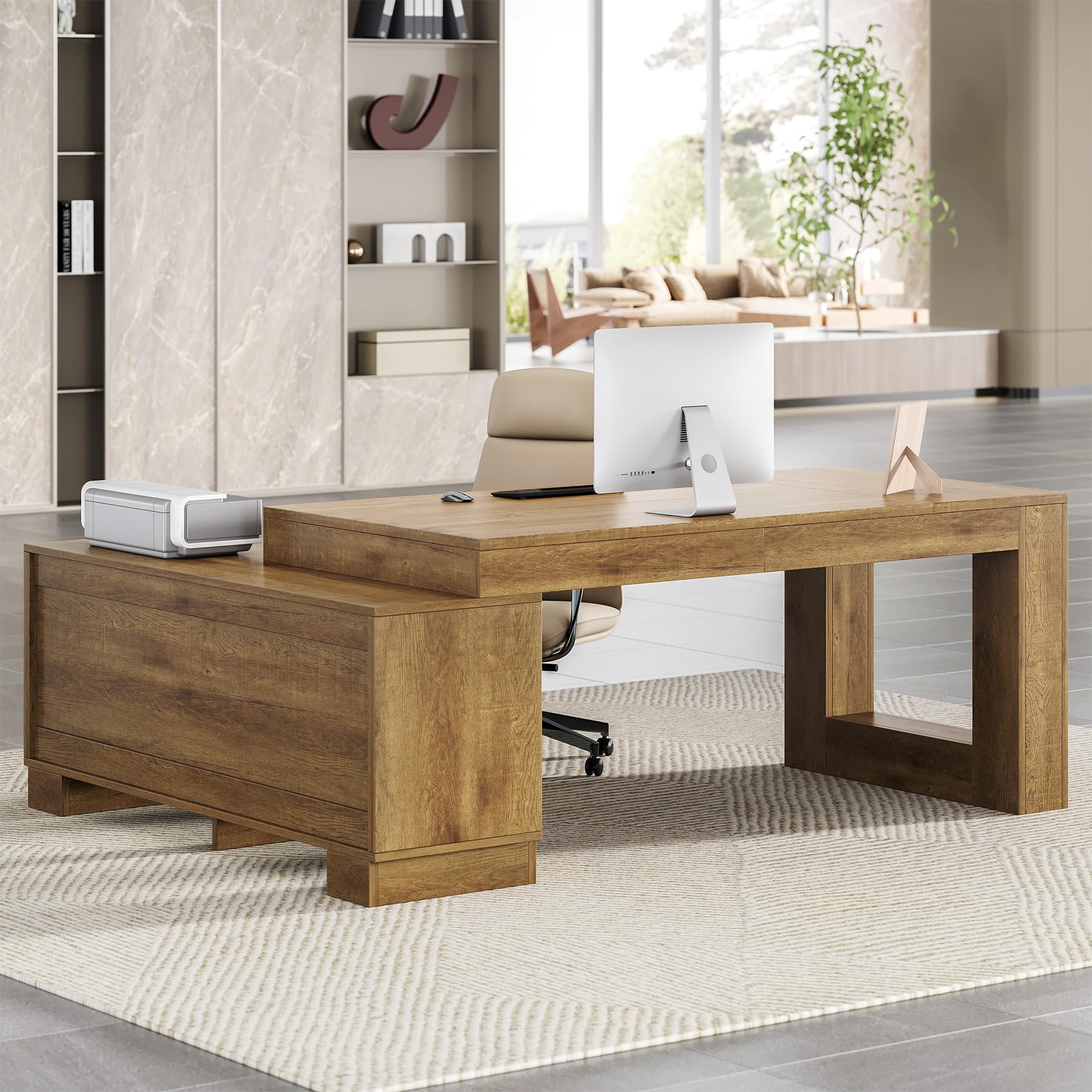 L-Shaped Executive Desk with File Cabinet