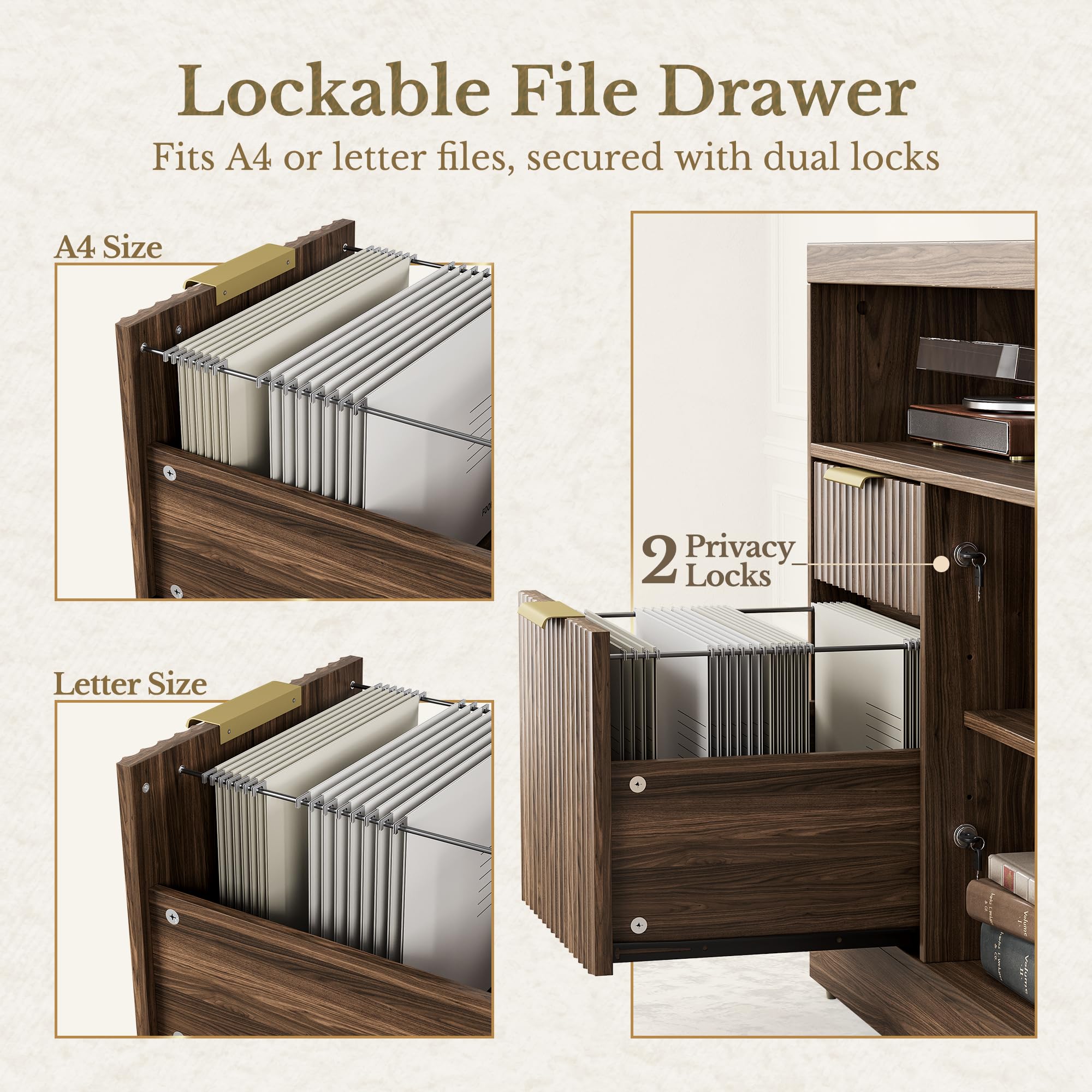 4 Drawer File Cabinet with Lock and Charging Station