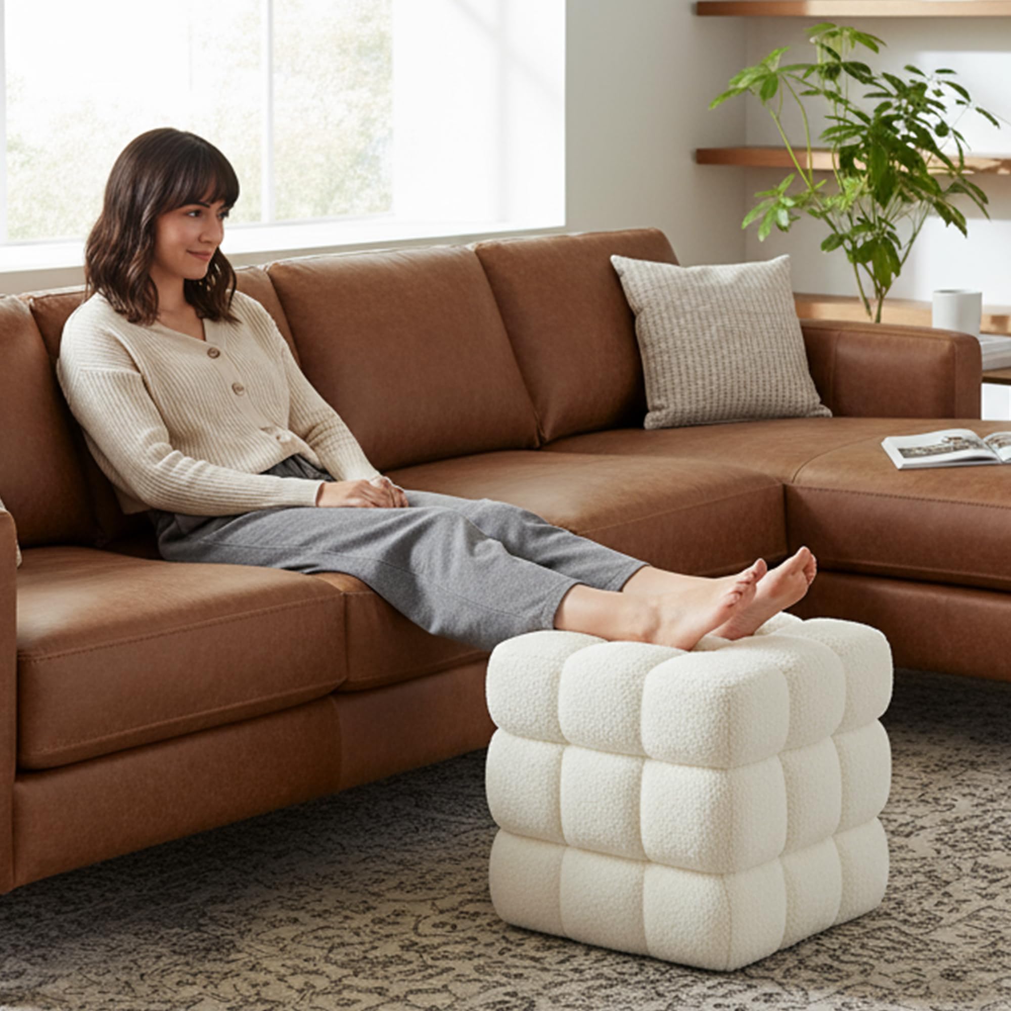 White Square Ottoman 17 Inch Cube Pouf Footstool