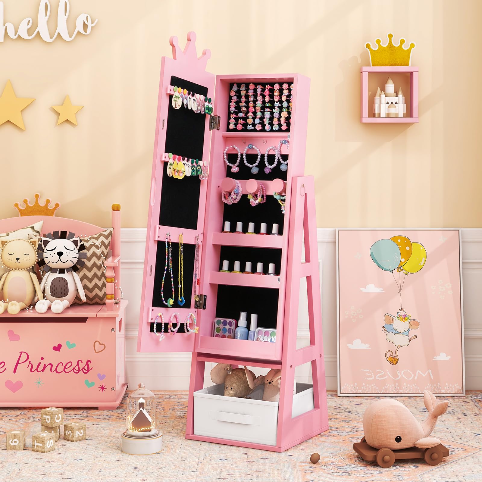 Kids Jewelry Armoire with Full-Length Mirror