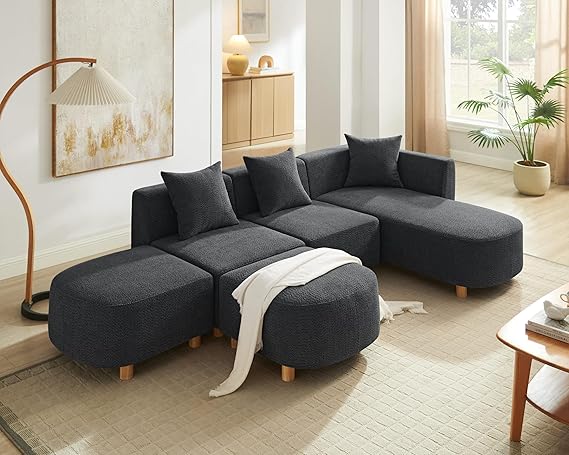 109.84" Modular Sectional Sofa with Ottoman - 5 Seater Boucle Cloud Couch