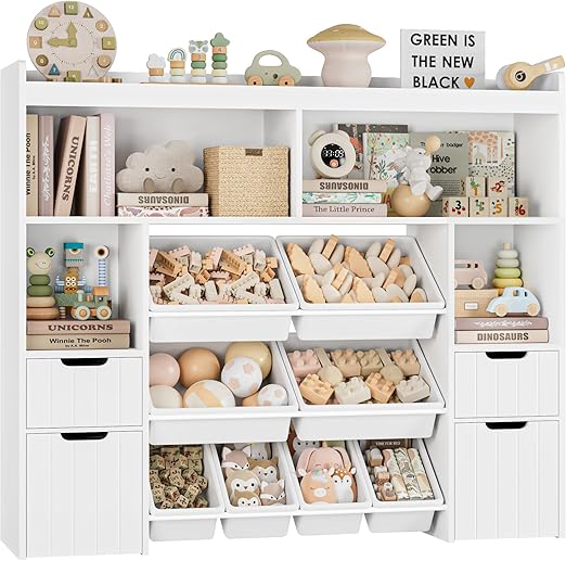 55" Toy Storage Organizer with Drawers and Removable Bins