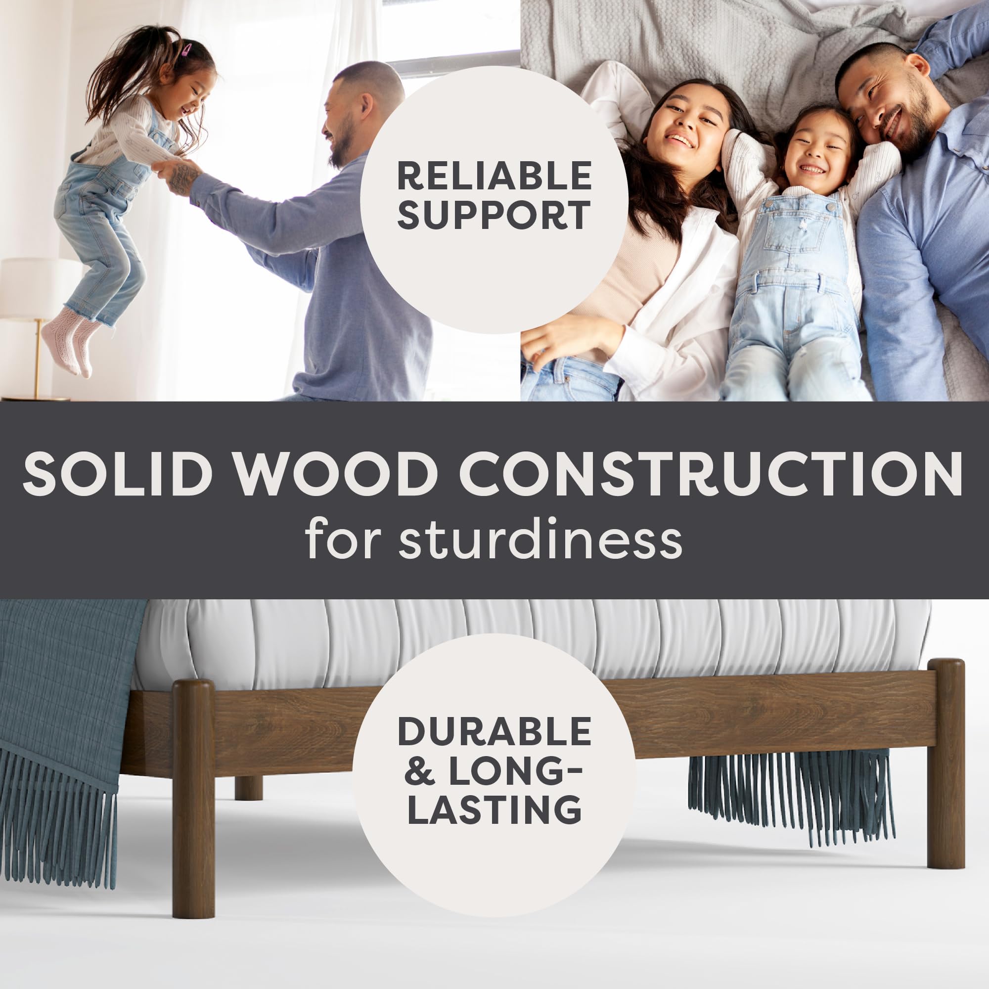 Queen Solid Wood Bed Frame with Upholstered Boucle Headboard
