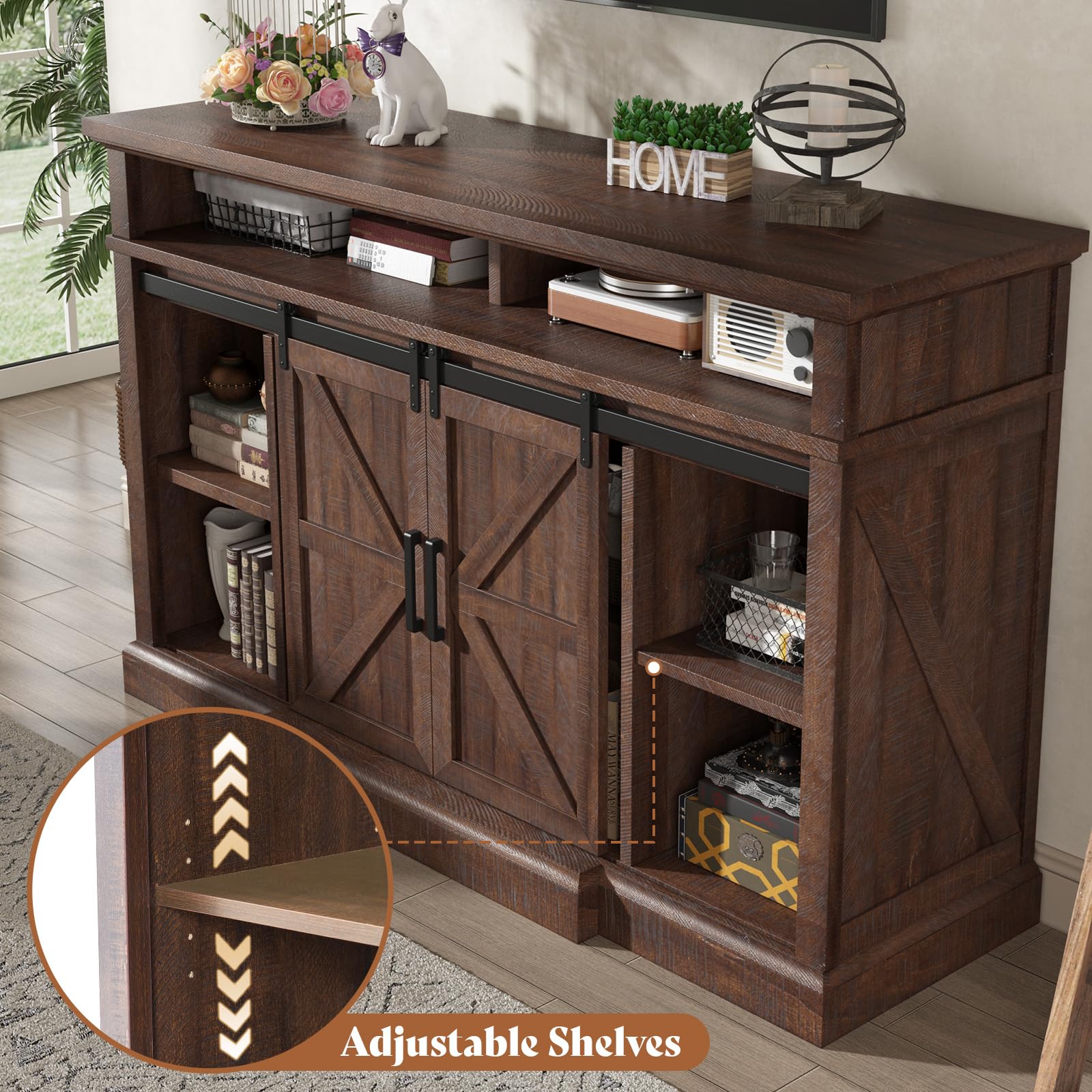 66" Farmhouse TV Stand with Sliding Barn Door