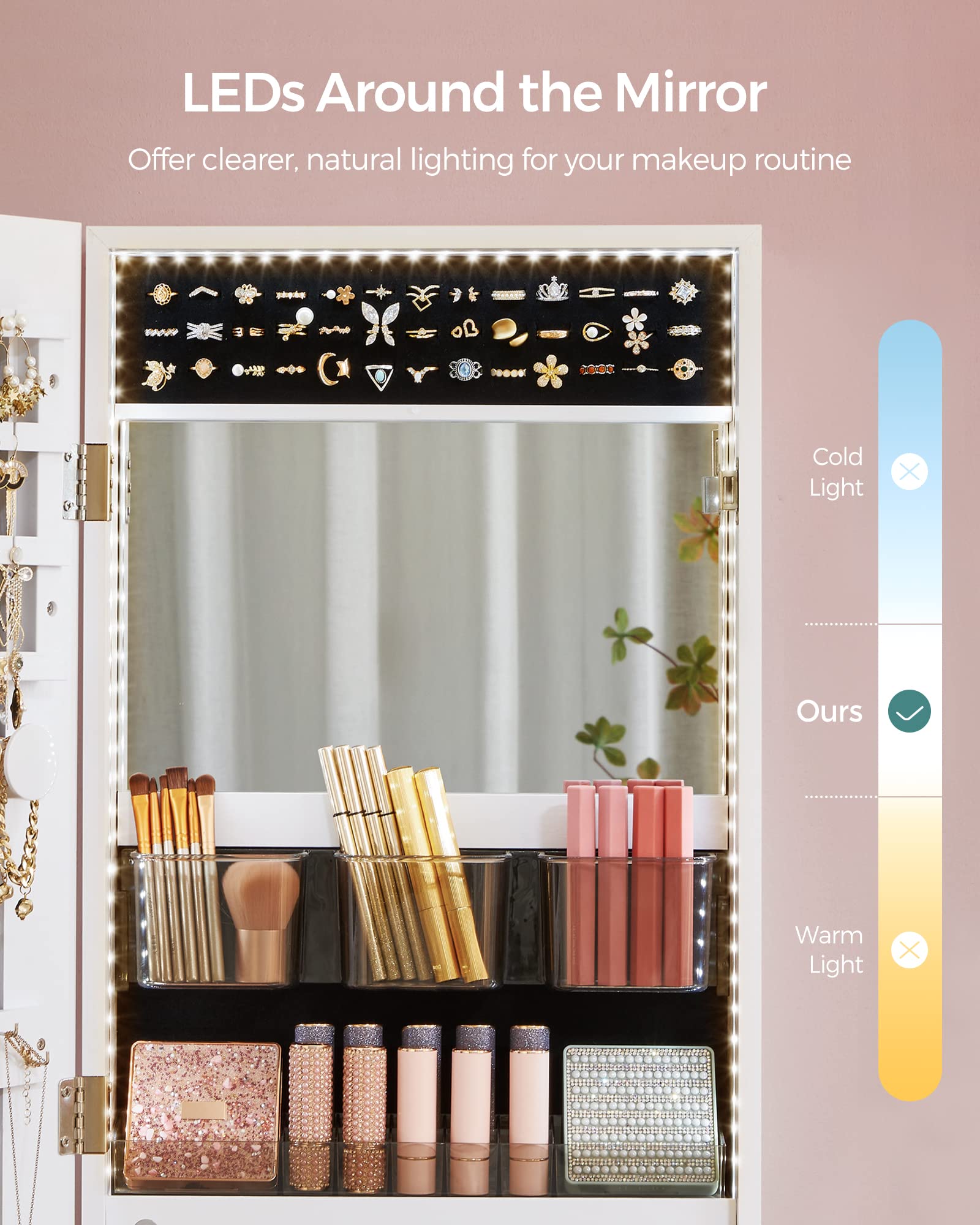 Mirror Jewelry Cabinet Armoire with LED Lighting