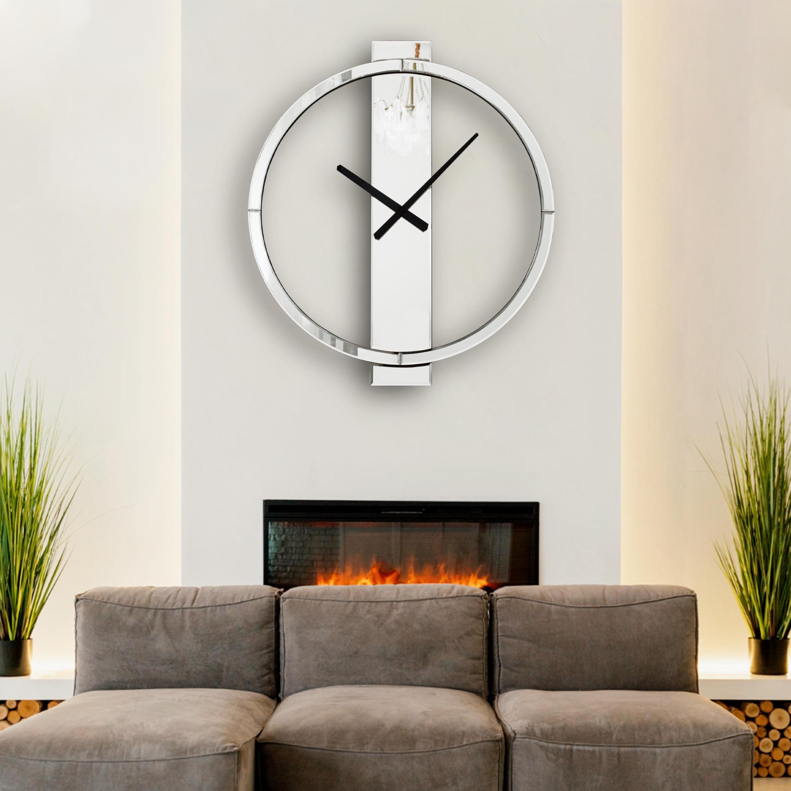 Mirrored Wall Clock 23" Round Contemporary Design